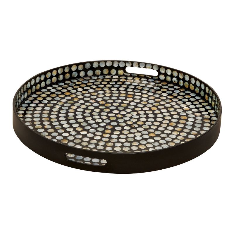 3&#34; x 24&#34; Round Lacquer and Shell Tray with Handles Black/White - Olivia &#38; May, 1 of 16