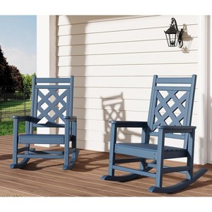 Coucheta Rocking Chair Set of 2 - Oversized Outdoor Rockers with Wood Look, All-Weather HDPE (380lb Capacity) - 1 of 4