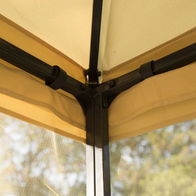 Beige 10' x 10' Steel Frame Outdoor Gazebo with Mesh Netting