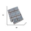 HomeRoots 55" X 70" Sky Blue And Brown Cotton Blend Woven Plaid Plush Throw Blanket with Fringe - 3 of 4