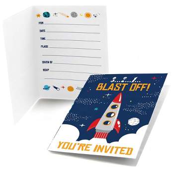 Big Dot of Happiness Blast Off to Outer Space - Fill In Rocket Ship Baby Shower or Birthday Party Invitations (8 count)