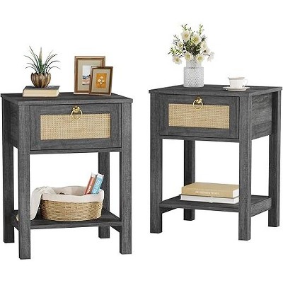 Gerrico 20" Rattan Nightstand Boho End Table with Drawer and Storage Shelf, Farmhouse Cane Accent Bedside Night Stands for Bedroom Small Space Sofa
