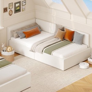 TackView Twin Daybed with Headboard, Corner Bed Frame with Bed Rails, Velvet Upholstered Sofa Bed with Guardrail,for Home - 1 of 4
