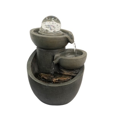 Nature Spring 3 Tier Tabletop Water Fountain With Rolling Glass Ball, Multicolored LED Lights, and Electric Pump