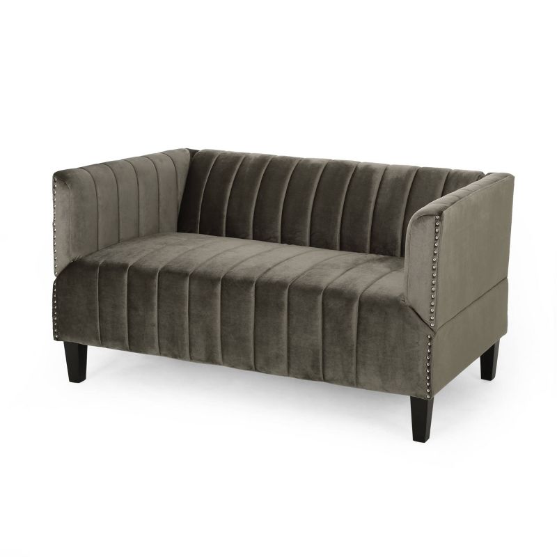 Weymouth Contemporary Channel Stitch Velvet Settee Gray - Christopher Knight Home, 1 of 7