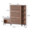 Narrow Shoe Cabinet with Bench & Flip Louvered Doors, Hooks and Side Adjustable Shelves - 2 of 4