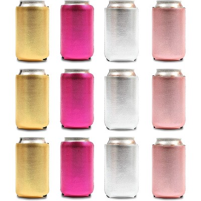 Sparkle and Bash 12-Pack Can Cooler Sleeves, Beer Coozies Insulated Bottle Holder for Party Supplies, 4 Colors