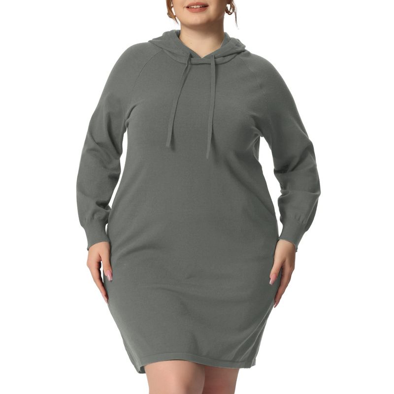 Agnes Orinda Women's Plus Size Fall Rib Knit Pullover Sweater Fashion  Long Sleeve Hooded Bodycon Dress, 2 of 6