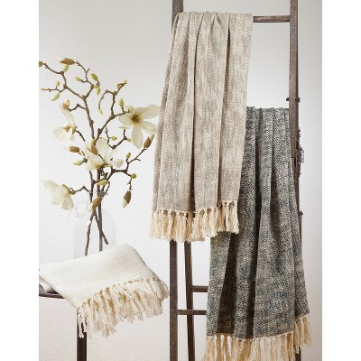 50" x 60" Gray Cotton Throw Blanket with Fringe