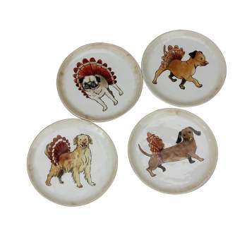 Roman 4ct Puppy Dog Turkey Thanksgiving Snack Plates 5" - White/Brown