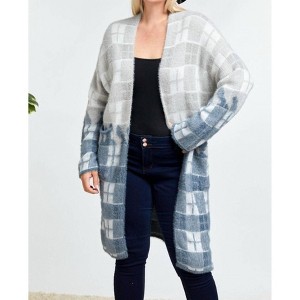 Women's Color Block Plaid Pattern Long Cardigan - DAVI & DANI - 1 of 4
