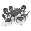 7-Piece Cast Aluminum Outdoor Dining Set: Rectangle Table, Stackable Chairs & Blue Cushions - All-Weather Patio Furniture for Your Backyard - 3 of 4
