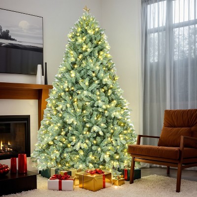 Resenkos Artificial 8ft Blue  Tint Christmas Tree with 3308 PE/PVC Mixed Branch Tips, 900L warm white led