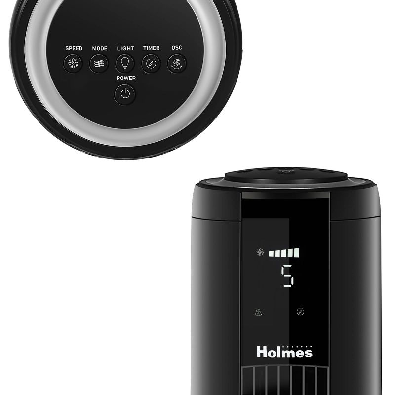 Holmes 42&#34; Digital Oscillating Built-In Accent Light 5 Speed Tower Fan with Clear Read Display and Remote Control Black, 6 of 13