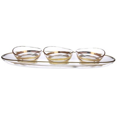 Classic Touch 3 Bowl Relish Dish on Tray with 14K Gold Brick Design