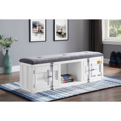 Cargo Storage Bench Gray Fabric/White - Acme Furniture: Upholstered Ottoman for Entryway and Bedroom