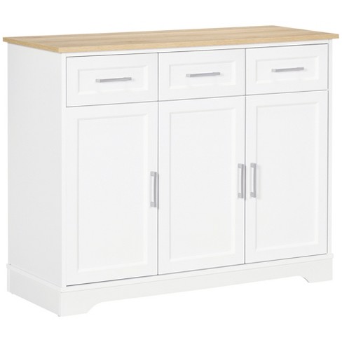 HOMCOM Modern Sideboard with Rubberwood Top, Buffet Cabinet with Storage  Cabinets, Drawers and Adjustable Shelves for Living Room, Kitchen, White