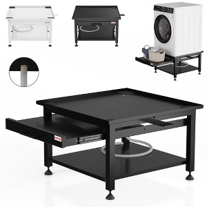 27" Wide Washer & Dryer Pedestal – 16" Height with Pullout Shelf, Adjustable Anti-Vibration Pads, Drain Pan & Hose, for Laundry Room - 1 of 4
