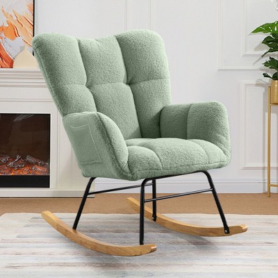 CAVINAS Velvet Glider Rocking Chair with High Backrest,Modern Upholstered Rocking Chairs,Nursery Accent Chair for Bedroom