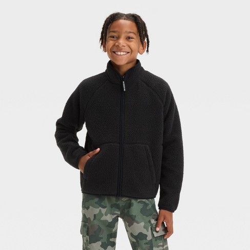 Kids Solid Fleece Jacket Cat Jack Black XS