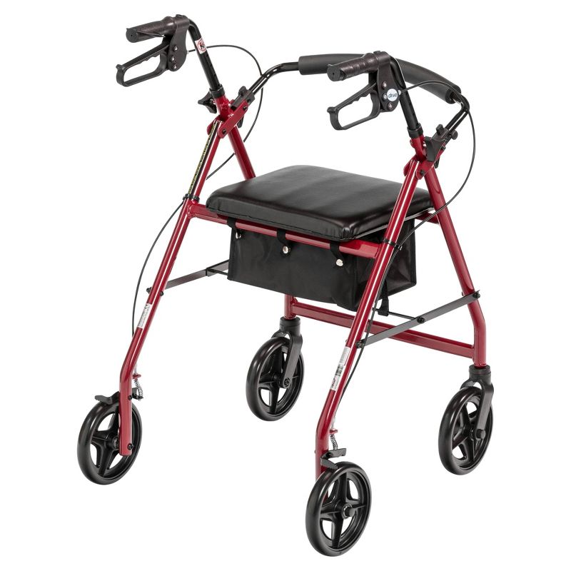 Drive Medical Aluminum Rollator with Fold Up and Removable Back Support and Padded Seat, Red, 4 of 11