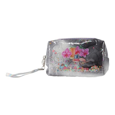 Unique Bargains Women Portable Sequin Heart Makeup Bag Gray 1 Pc - image 1 of 3