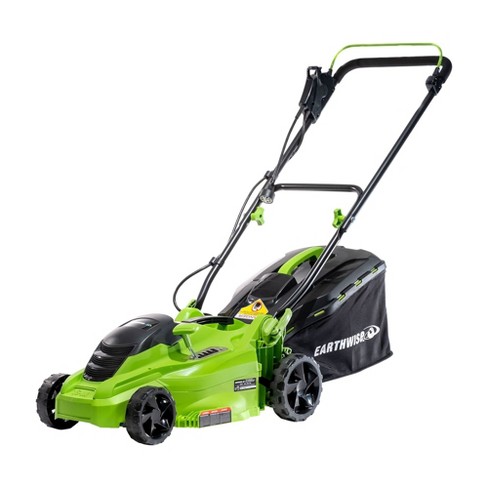 Earthwise 16 Inch 11 Amp Corded Electric 5 Position Walk Behind Lawn Mower with Multiple Handle Height Positions and 45 Liter Grass Bag Green