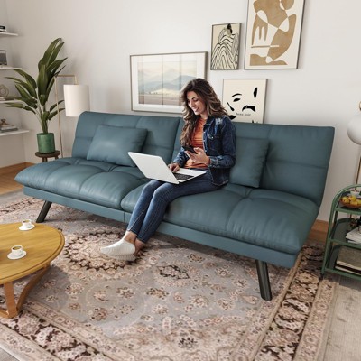 UNISOAR Sofa Bed Convertible 70 inch Solid Wood Couch for Living Room, Water-Resistant Fabric, 2 Cushions,Dark Grey/Brown/Light Grey/Black/Blue