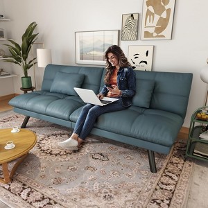 UNISOAR Sofa Bed Convertible 70 inch Solid Wood Couch for Living Room, Water-Resistant Fabric, 2 Cushions,Dark Grey/Brown/Light Grey/Black/Blue - 1 of 4