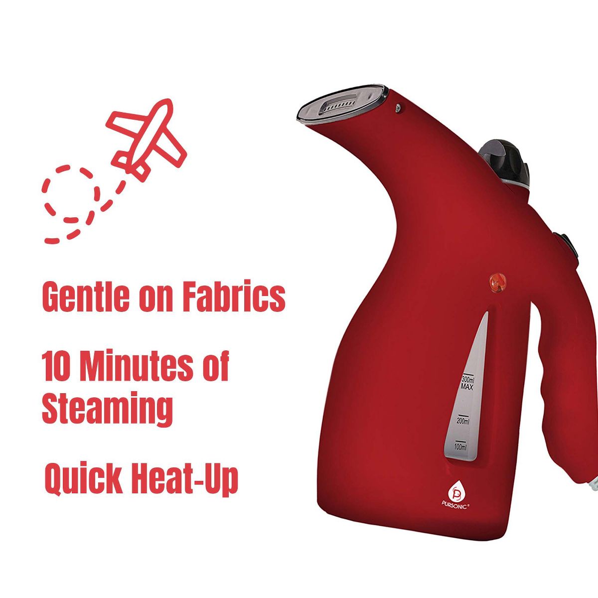 Pursonic 300ml Handheld Fabric Fast 2 Minute Heat-up Powerful Travel Clothes Garment Steamer - thumbnail 7