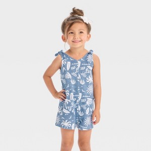 Grayson Mini Toddler Girls' Palm Jumpsuit - Blue - 1 of 3