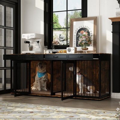 FUFU&GAGA Spacious Double Dog Cage Furniture Convenient Drawer Large Dog Kennel Solution