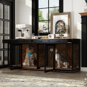 FUFU&GAGA Spacious Double Dog Cage Furniture Convenient Drawer Large Dog Kennel Solution - 1 of 4