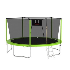 SEVOBAL Trampolines, 14FT Outdoor Trampoline with Safety Enclosure Net for Family Recreation and Fitness Activities, Green, 168.11"*168.11"*107.87" - 1 of 4