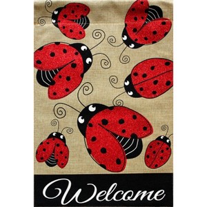 Ladybug Gathering Burlap Spring Garden Flag Welcome 18" x 12.5" Briarwood Lane - 1 of 4