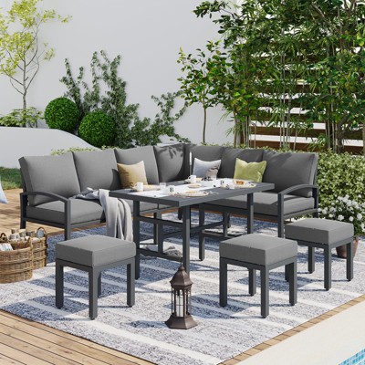 Cesicia Modern 7-Piece Gray Dining Table Set with 6 Chairs Set for Kitchen, Dining Room