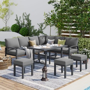 Cesicia Modern 7-Piece Gray Dining Table Set with 6 Chairs Set for Kitchen, Dining Room - 1 of 4