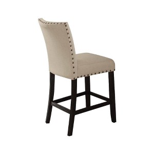 25" Set of 2 Nolan Counter and Bar Stools Beige Linen/Salvage Dark Oak Finish - Acme Furniture: Padded Seat, Nailhead Trim, Metal Frame - 1 of 4