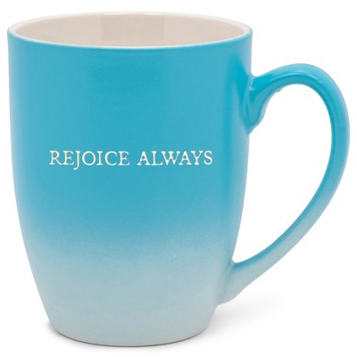 Elanze Designs Rejoice Always Two Toned Ombre Matte Teal and White 12 ounce Ceramic Stoneware Coffee Cup Mug