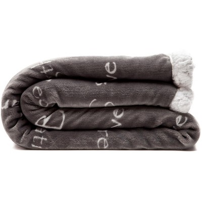 Gray Faux Fur and Sherpa Throw Blanket with Inspirational Words
