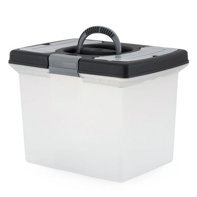 Gracious Living Portable Stackable File Storage Caddy w/ Comfort Grip Handles and Accessory Compartment, for Letter Size Hanging File Folders