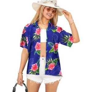 HAPPY BAY Women's Button Down Blouses Casual Summer Beach Party Short Sleeve Blouse Shirt Tropical Colorful Button Up Hawaiian Dresses - 1 of 4