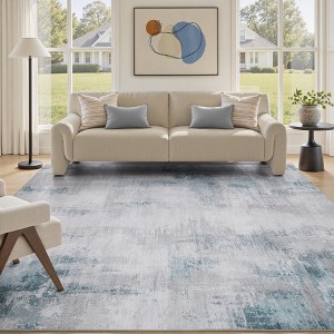 MontVoo Soft Abstract Washable Area Rug Gray Teal - 1 of 4