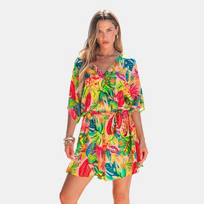 Women's Vibrant Tropical Print Wrap Dress for Summer - Cupshe