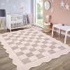 Checkered Rug Washable Rug for Living Room Non Slip Indoor Scalloped Printed Carpet Low Pile Neutral Rugs Soft Floor Cover for Bedroom Nursery - 2 of 4