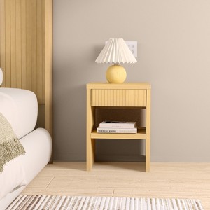 Modern Wooden Nightstand Bedside Table with Drawer and Open Storage - 1 of 4