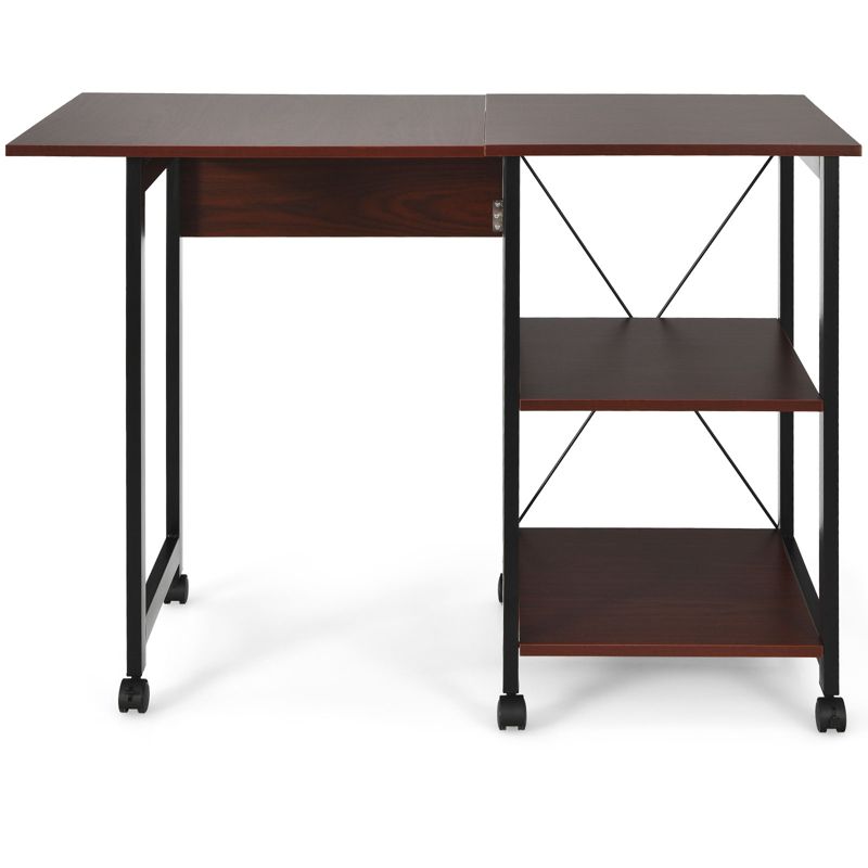 Tangkula Mobile Computer Desk Folding Writing Table w/Wheels & Storage Shelf, 4 of 7