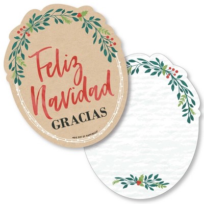 Big Dot of Happiness Feliz Navidad - Shaped Thank You Cards - Holiday and Spanish Christmas Party Shaped Thank You Cards with Envelopes - Set of 12