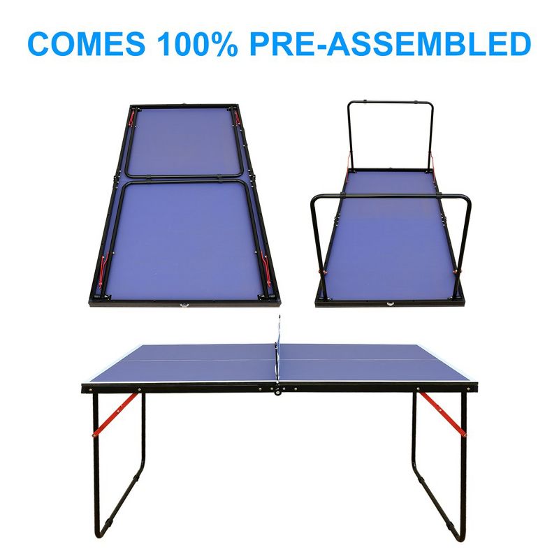 Portable Ping Pong Table Set, 4.5ft Mid-Size Table Tennis Game Set, Foldable Ping Pong Table, Blue, 4 of 7