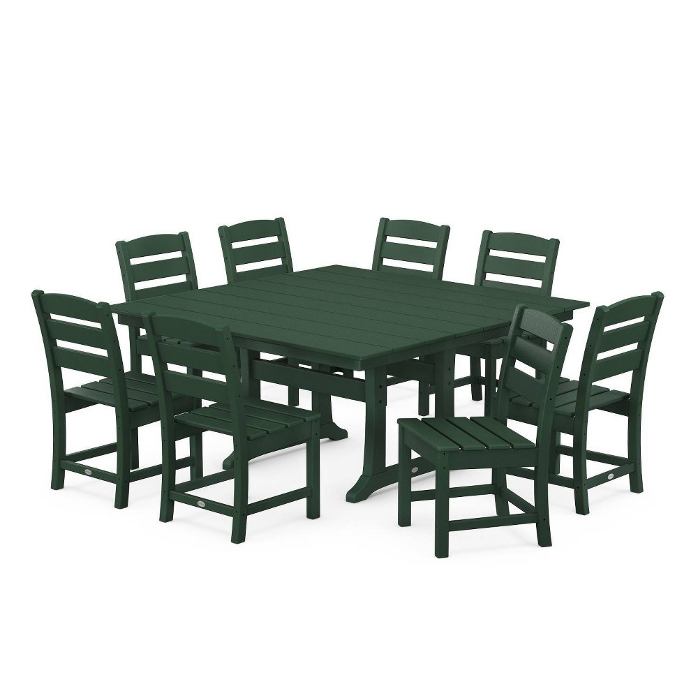 Photos - Dining Table POLYWOOD 9pc Lakeside Farmhouse Trestle Outdoor Patio Dining Set Green